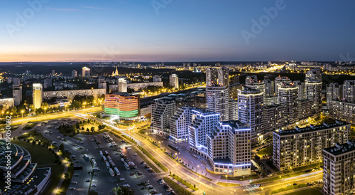 residential district with high-rise apartment buildings. Mayak neighborhood in Minsk, Belarus. aerial panoramic view. © Mr Twister