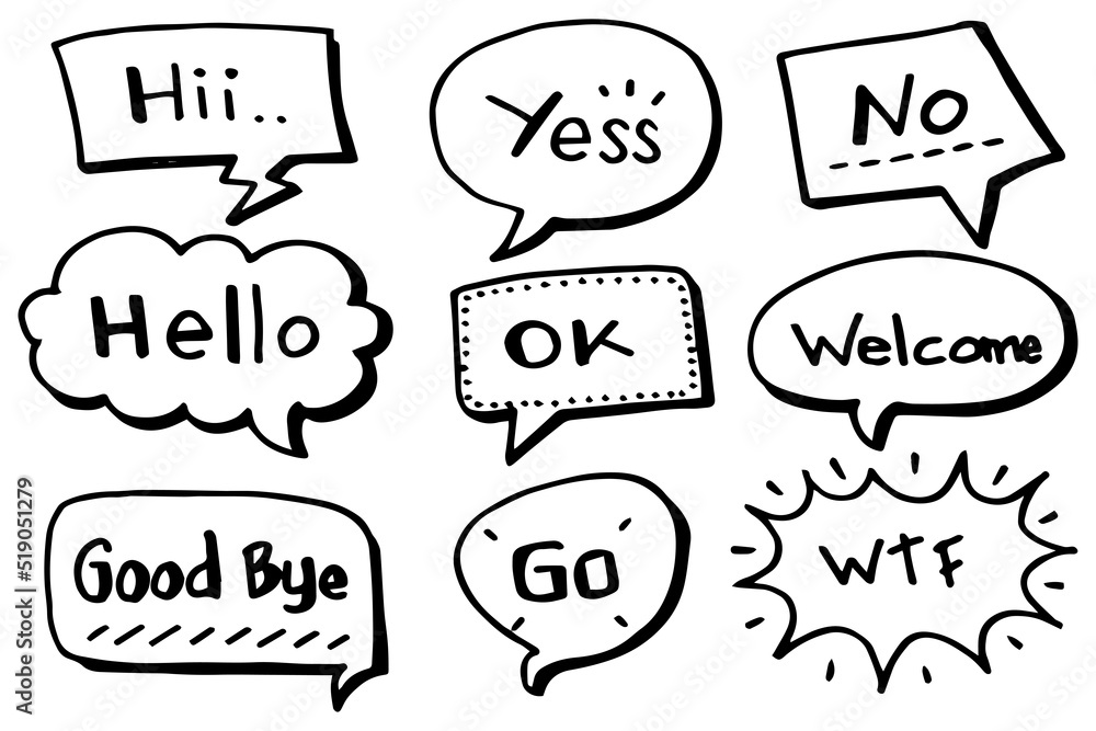 Hand drawn set of speech bubbles isolated . Doodle set element. Vector illustration. Hand drawn set of speech bubbles isolated . Doodle set element. Vector illustration.