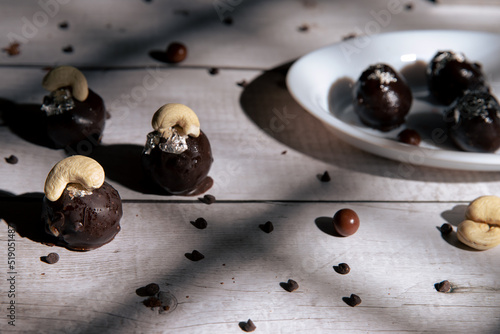 Chocolate Truffle Balls with Crushed Cashew Filled Indide photo