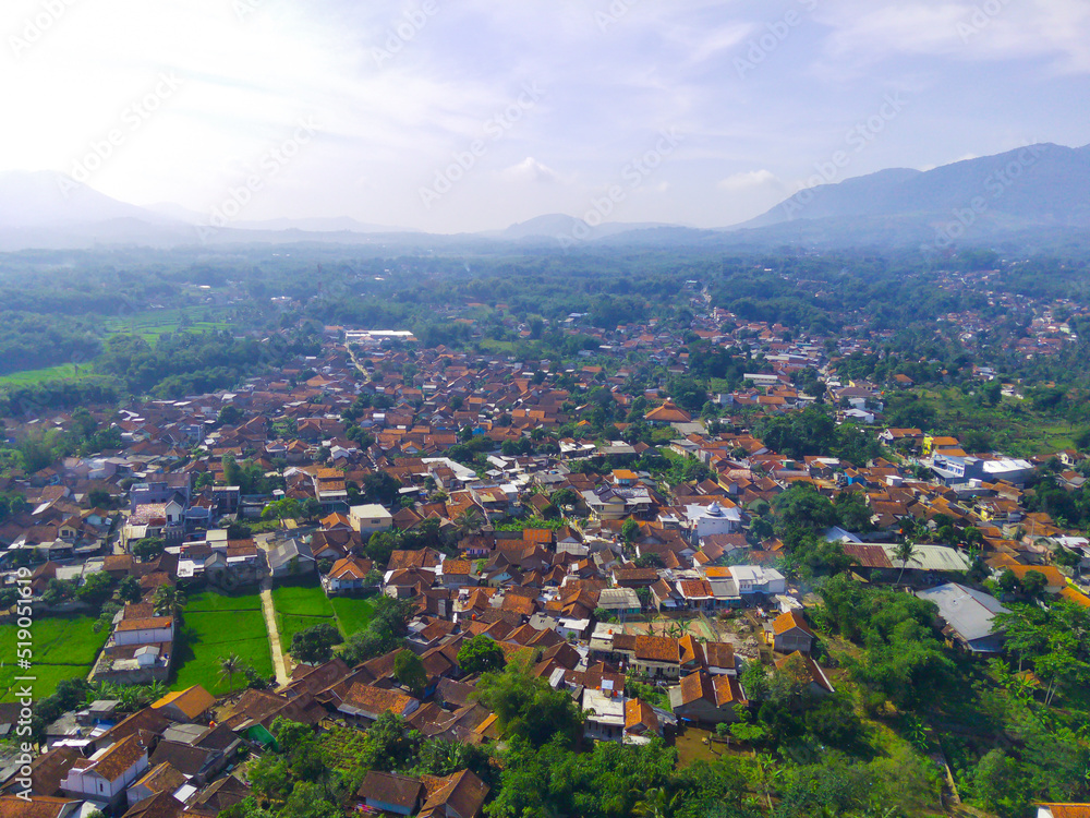 Abstract Defocused Aerial photography mapping the density of residential districts in the Cikancung area - Indonesia. Not Focus