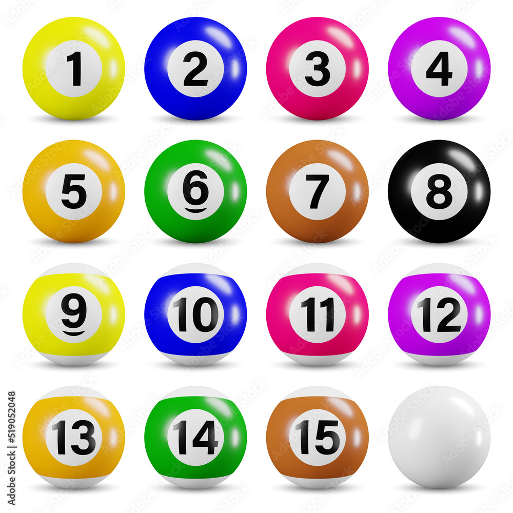 Billiards ball with number on surface . Isolated . Embedded clipping paths . 3D render . Billiards ball with number on surface . Isolated . Embedded clipping paths . 3D render .