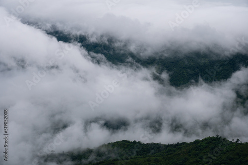 Mist over the mountains in Thailand. Winter landscape.