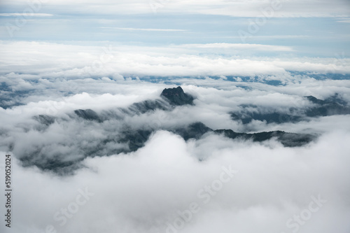 Mist over the mountains in Thailand. Winter landscape.