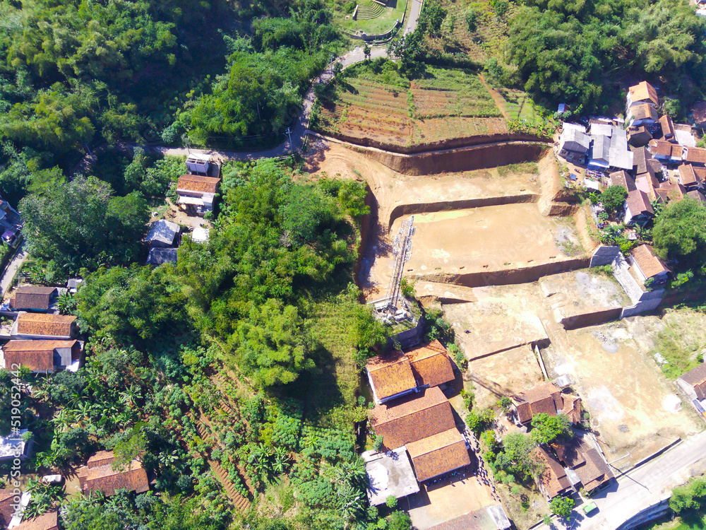Fototapeta premium Abstract Defocused Background from aerial photos of industrial and agricultural landscapes on hills in the Cikancung area. Indonesia