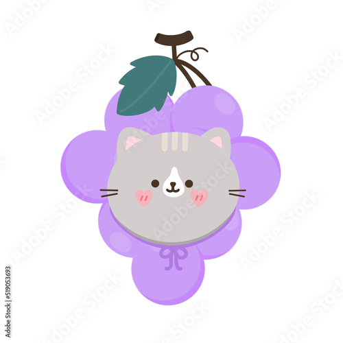 Cute cat wear purple grape hat.