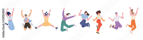 Casual style people jumping pose. flat design style vector illustration.