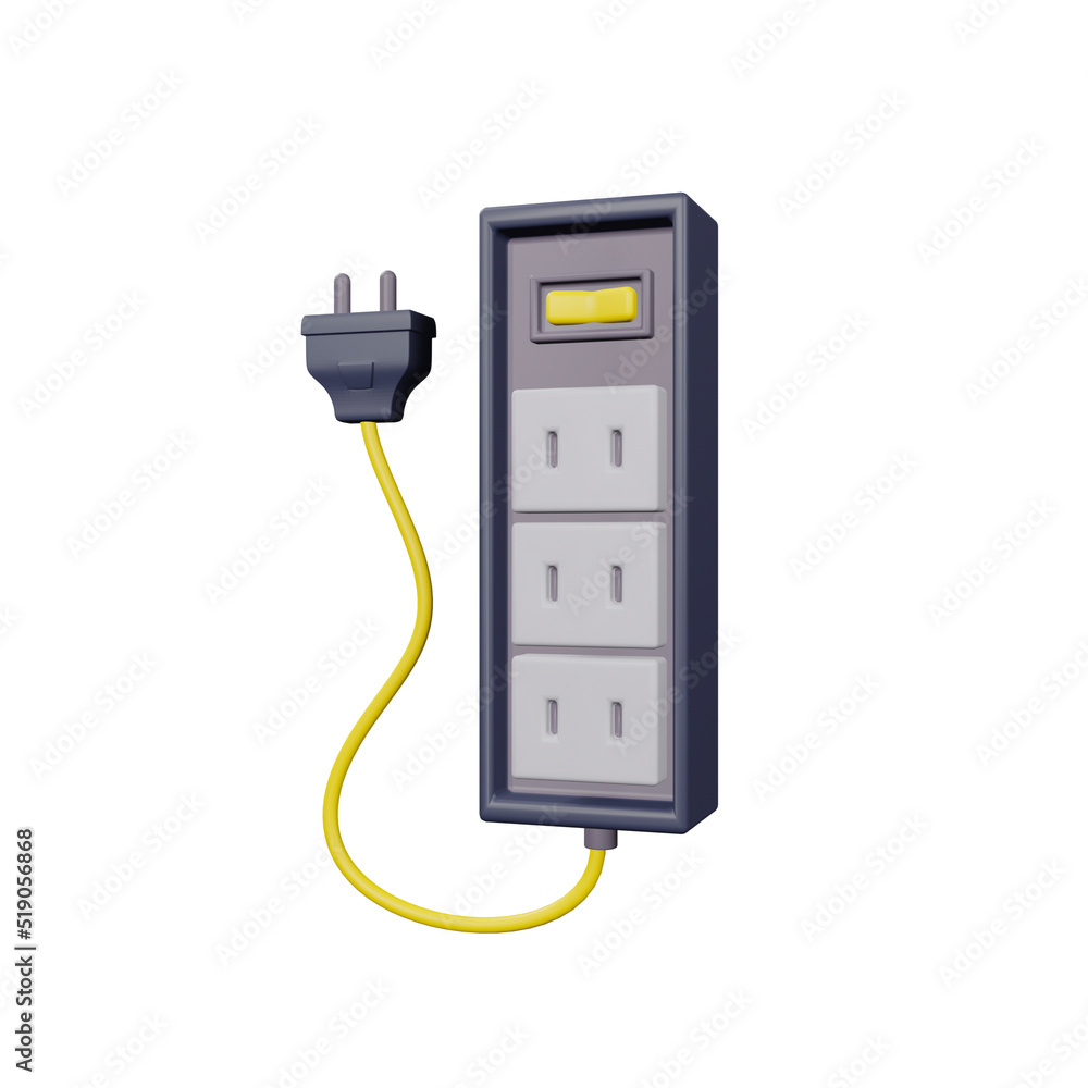 3d illustration extension cord 3d illustration extension cord