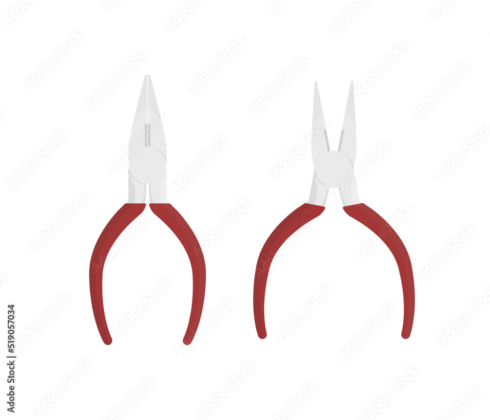 Needle nose pliers illustration vector flat design isolated. Long nose plier vector. pliers symbol. Needle nose pliers illustration vector flat design isolated. Long nose plier vector. pliers symbol.