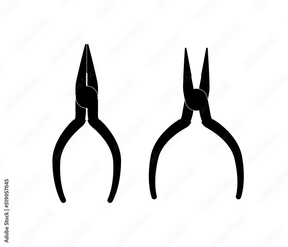 Needle nose Pliers silhouette vector black color isolated. Needle nose