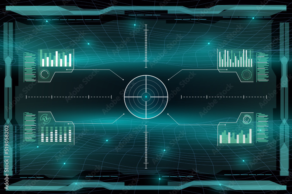 Military HUD frame. UI radar technology of future digital war. Game ...