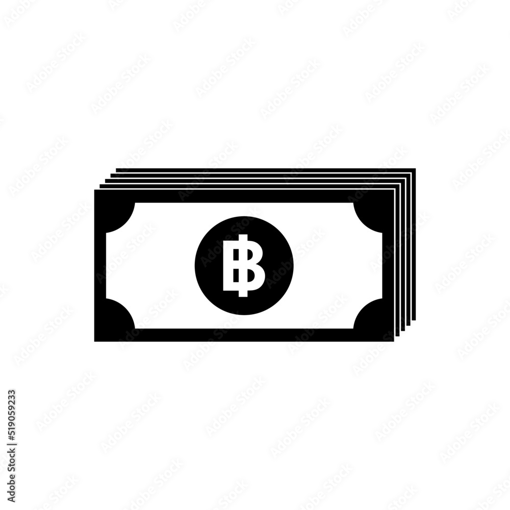 Thailand Currency Icon Symbol, THB, Baht Money Paper. Vector Illustration