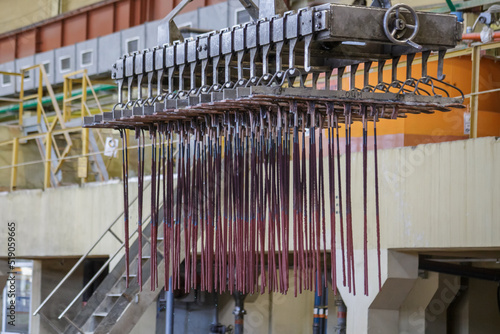 Closeup view of cathodes with copper powder. photo