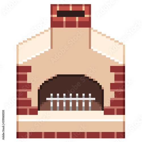 An 8-bit retro-styled pixel-art illustration of a brick and stone furnace.