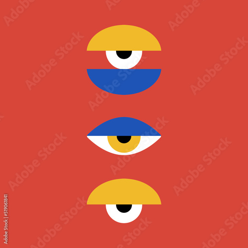 Bauhaus eye. Minimal geometric design of the 20s with eyes seamless pattern. Abstract vector template with elements of primitive forms. 