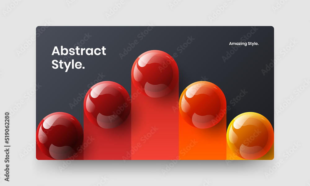 Fresh magazine cover design vector template. Original realistic balls website screen illustration.