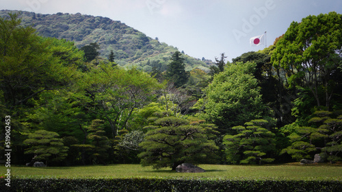 日本の風景、自然、松、美しさ、庭、庭園、伊勢神宮、緑、風景、和風、夏、光、瞑想、願い、祈り、平和、静寂、リラックス、精神、
