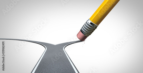 Valokuva Forcing a choice concept or removing options metaphor as a crossroad being erase