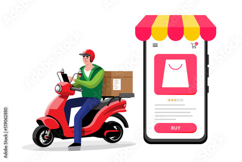 Online delivery service , online order tracking, delivery home and office. Scooter delivery. Shipping. Vector illustration