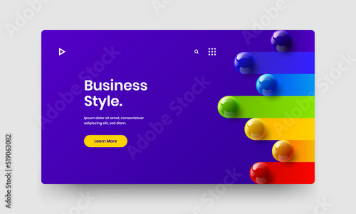 Colorful realistic balls website layout. Multicolored corporate brochure design vector illustration.