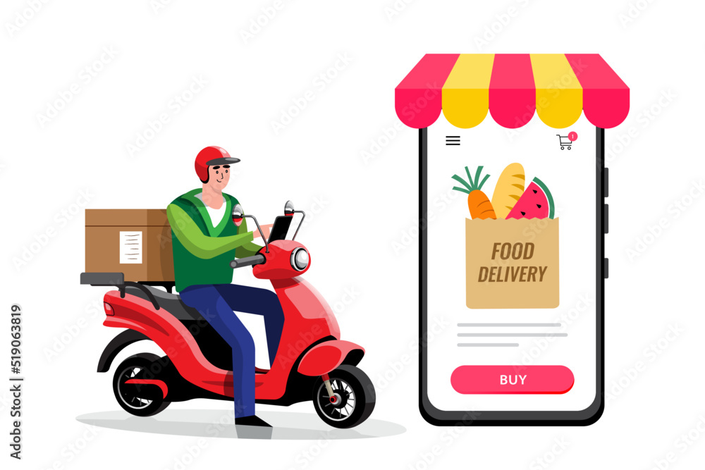Online delivery service , online order tracking, delivery home and office. Scooter delivery. Shipping. Vector illustration Online delivery service , online order tracking, delivery home and office. Scooter delivery. Shipping. Vector illustration