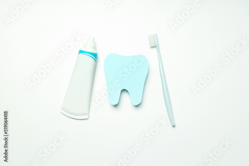 Concept of dental care  tooth care  top view