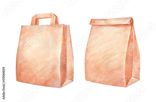 Vector Watercolor illustration of Paper Bags