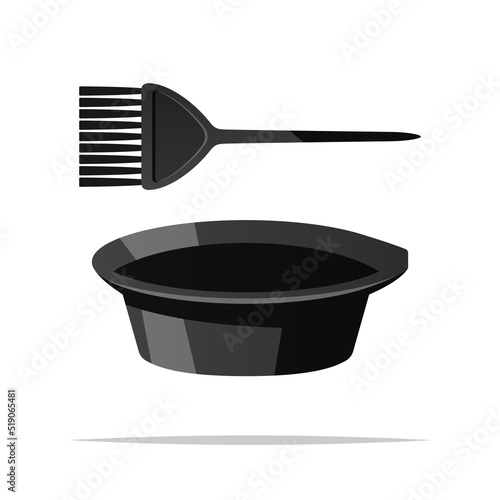 Hair dye brush and mixing bowl vector isolated illustration