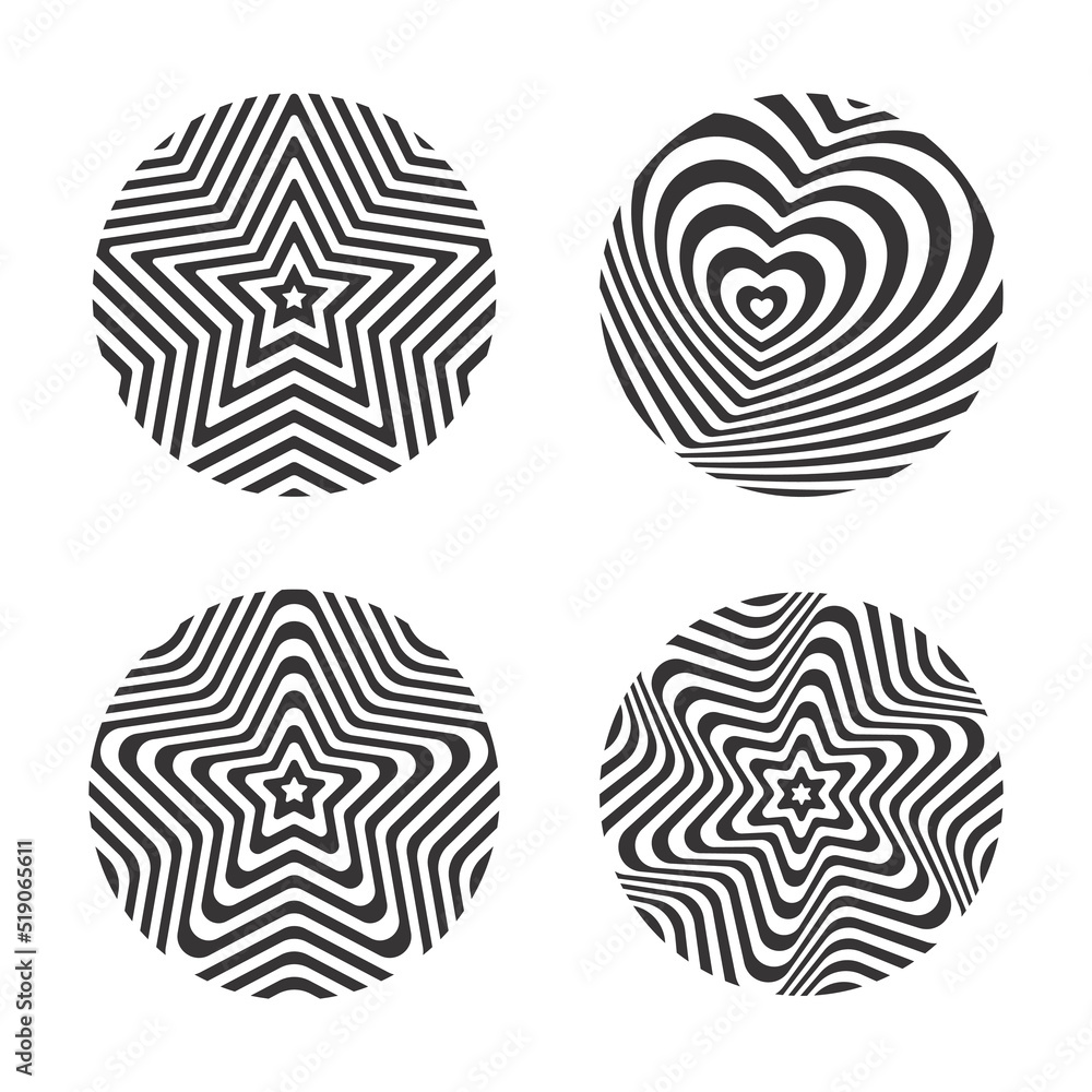 Set of round abstract patterns of black and white lines for t-shirts ...