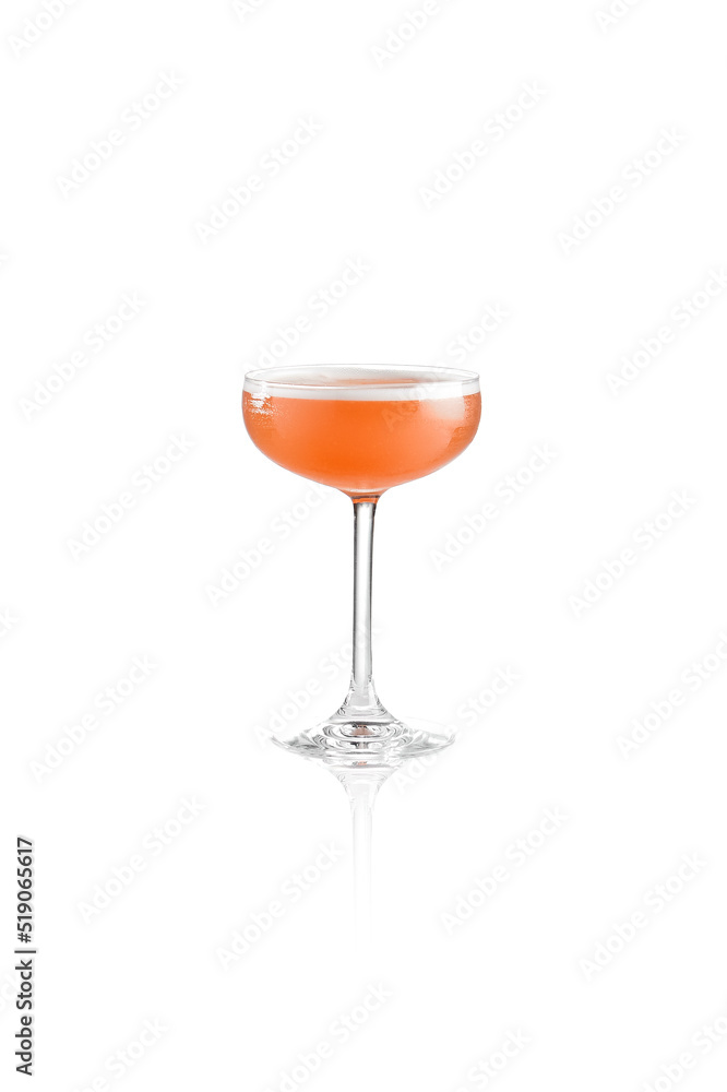 Raspberry sour cocktail in glass isolated on white background. Classic alcohol drink in champagne glass. Cocktail with egg foam. Citrus sour cocktail over white. Raspberry sour cocktail in glass isolated on white background. Classic alcohol drink in champagne glass. Cocktail with egg foam. Citrus sour cocktail over white.