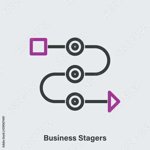 Vector linear icon of business stages on light grey background. Isolated contour of arrow and checkpoints on way