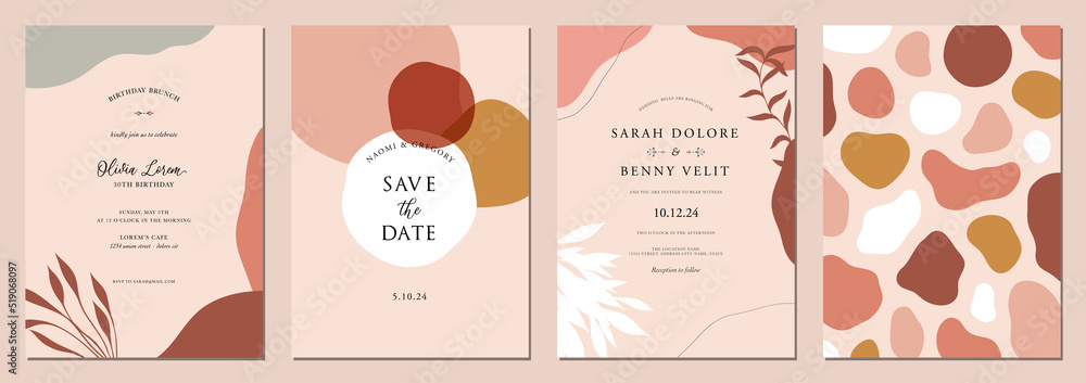 Abstract art templates in dusty pink tones. For wedding, birthday