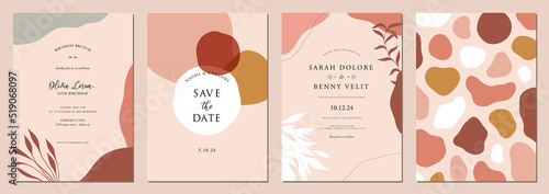 Abstract art templates in dusty pink tones. For wedding, birthday, invitation, poster, flyer, banner, brochure, email header, post in social networks, advertising, cover, background, graphic design.
