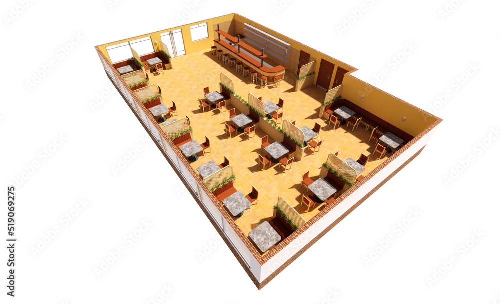 Interior 3d render model mockup concept of restaurant interior building architect Interior 3d render model mockup concept of restaurant interior building architect