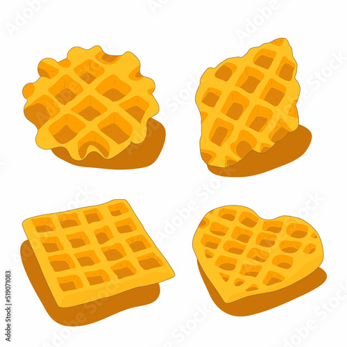 Waffle illustration, four types of waffle breakfast. Isolated background. vector