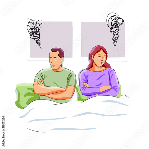 Man and Woman in bed angry stop refuse talking disappoint not happy relationship, family trouble