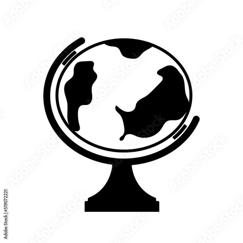 Globe with stand in cartoon style. Black isolated vector illustration globus symbol for education, travel and geography on white background