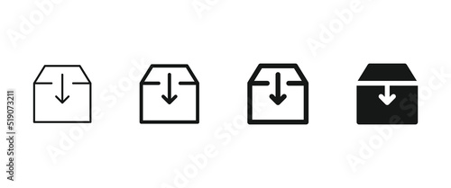 box download icon, mailbox sign . save inbox icon, import file symbol sign - download archive icon sign - data storage arrow down icons - filled, line, outline in box icons