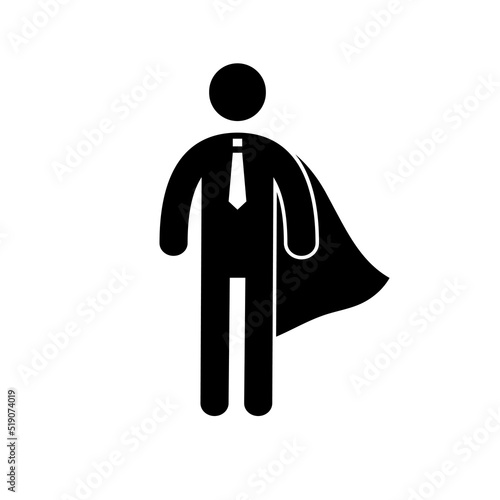 Superhero business pictogram man icon set. Superhero businessman flying stick figure. Victory worker, employer pictogram person. Vector illustration.