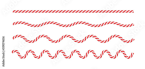 Christmas candy cane wave line with red and white striped. Xmas line with striped candy lollipop pattern. Christmas and new year element. Vector illustration isolated on white background. photo