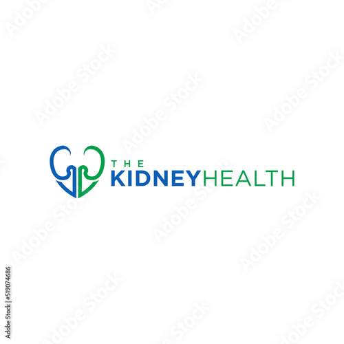 Modern simple kidney health protection logo with love or shield symbol shape in blue and green color