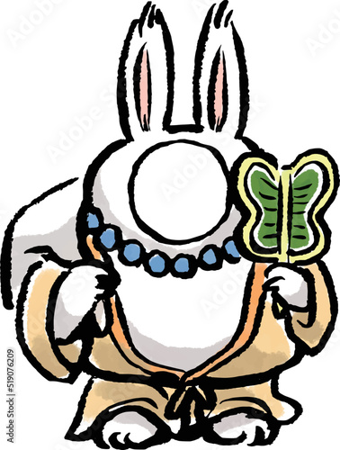 顔ハメ年賀状フォトフレーム素材 七福神 布袋尊 うさぎ