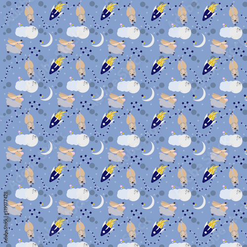 Children pattern with dogs in space