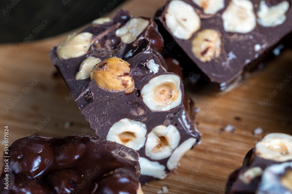 homemade chocolate with lots of hazelnuts