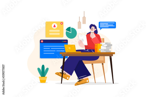 Woman Working On A Tablet While Drinking Coffee