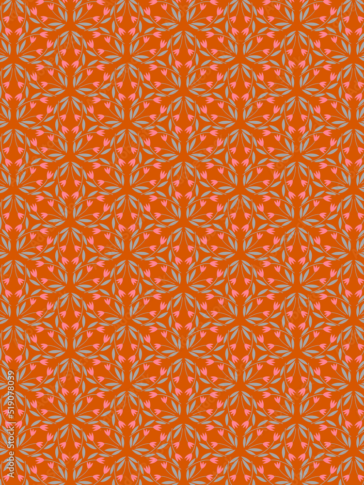 Fototapeta premium Cute modest pink tulip flowers fabric print on an orange background