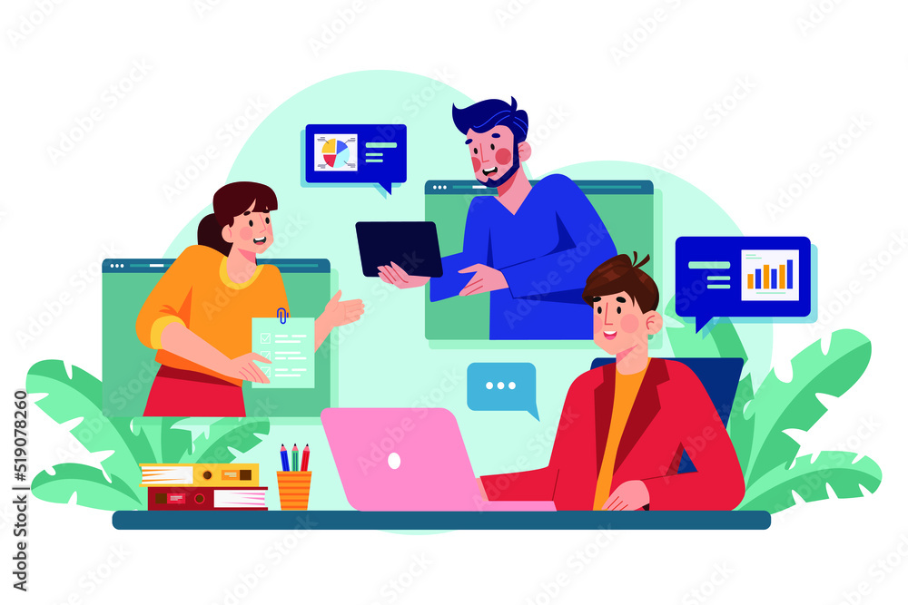 Online business meeting Illustration concept. Flat illustration isolated on white background