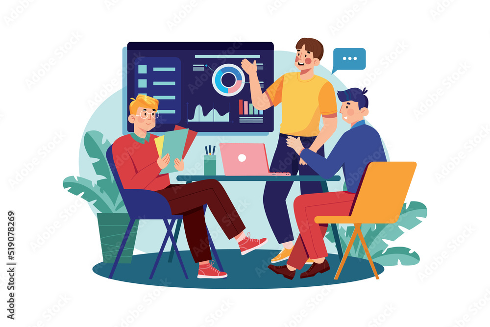 Male employee presenting business plan Male employee presenting business plan