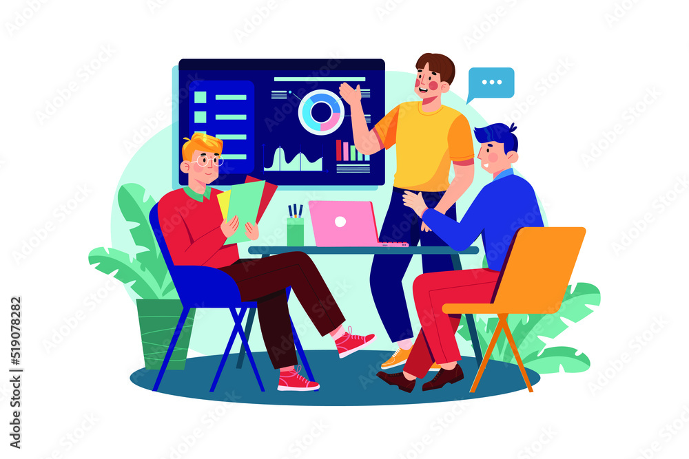 Male employee presenting business plan Male employee presenting business plan