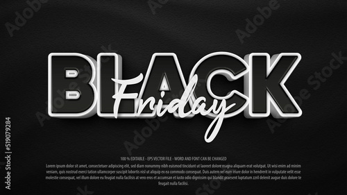 Black friday 3d bold editable text effect