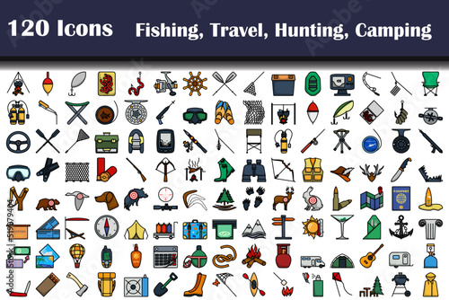 120 Icons Of Fishing, Travel, Hunting, Camping